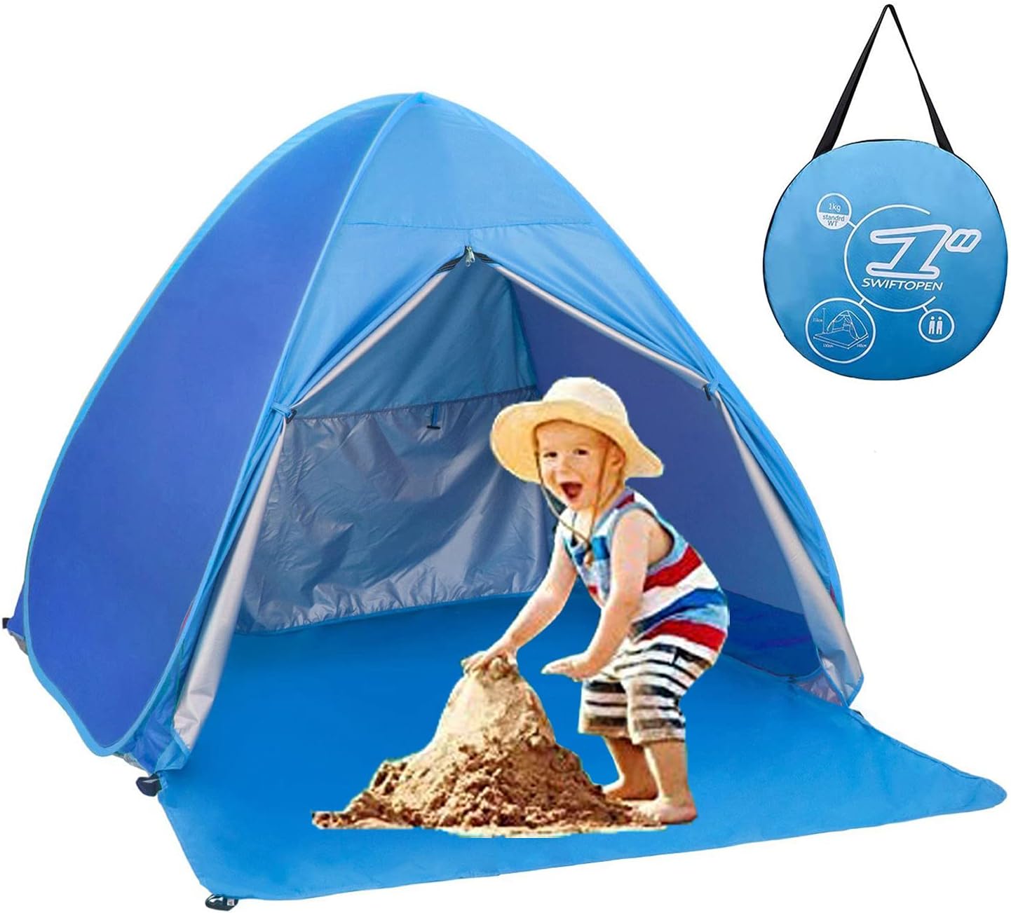 Skiennix Pop Up Beach Tent - UPF 50+ Sun Shelter for 2-3 People | Ideal for Camping, Fishing, and Picnics (Blue)