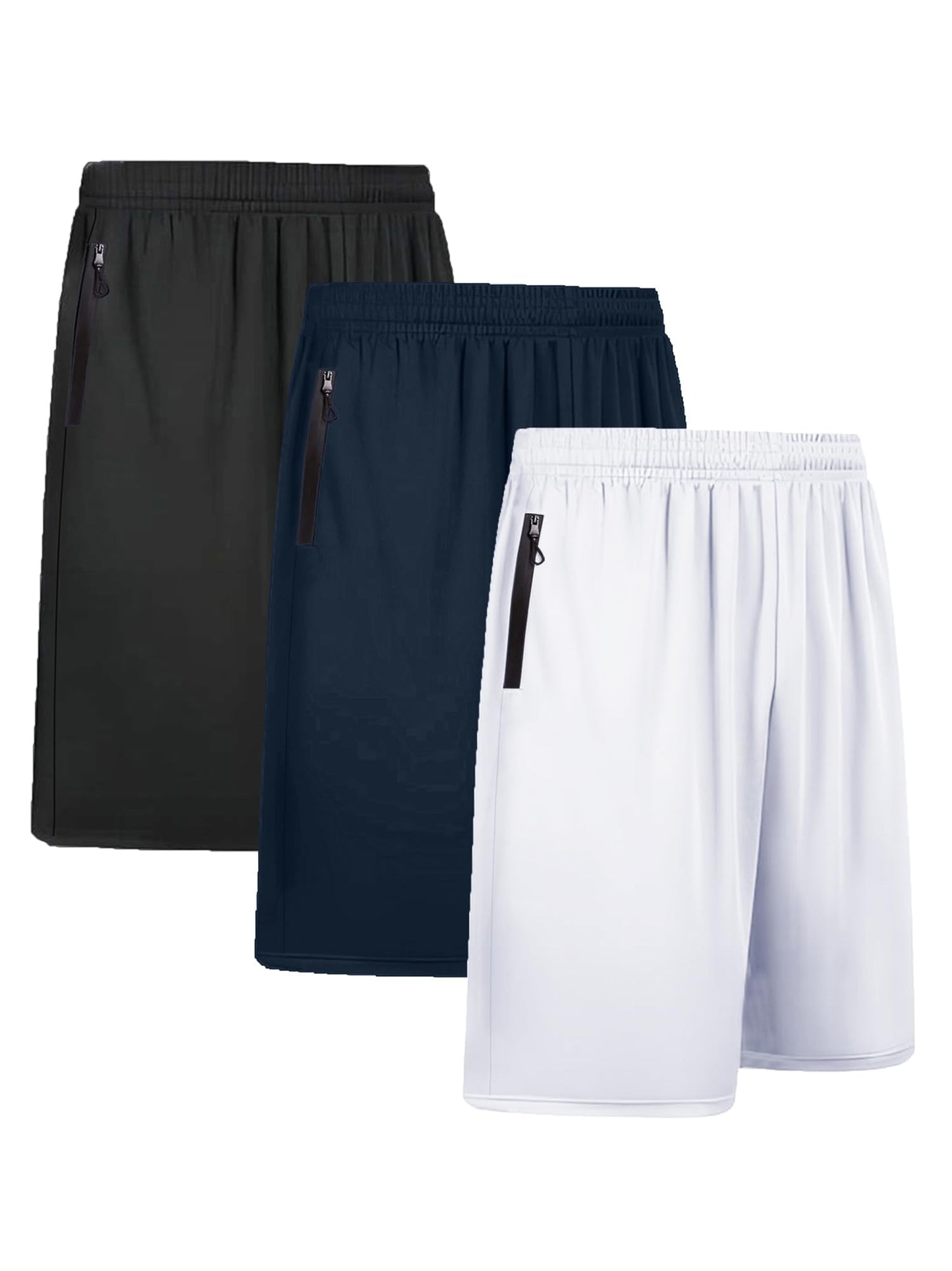 BUYJYA 3 Pack Men's Athletic Running Shorts Gym Basketball Lightweight Casual Short with Zipper Pocket Gift