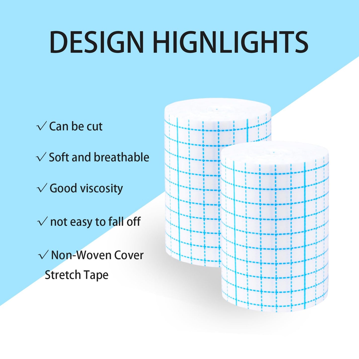 2 Rolls Non-Woven Cover Roll Stretch Tape 10.9 Yard Non-Woven Adhesive Bandages Breathable Bandage Tape(3.93 Inch)