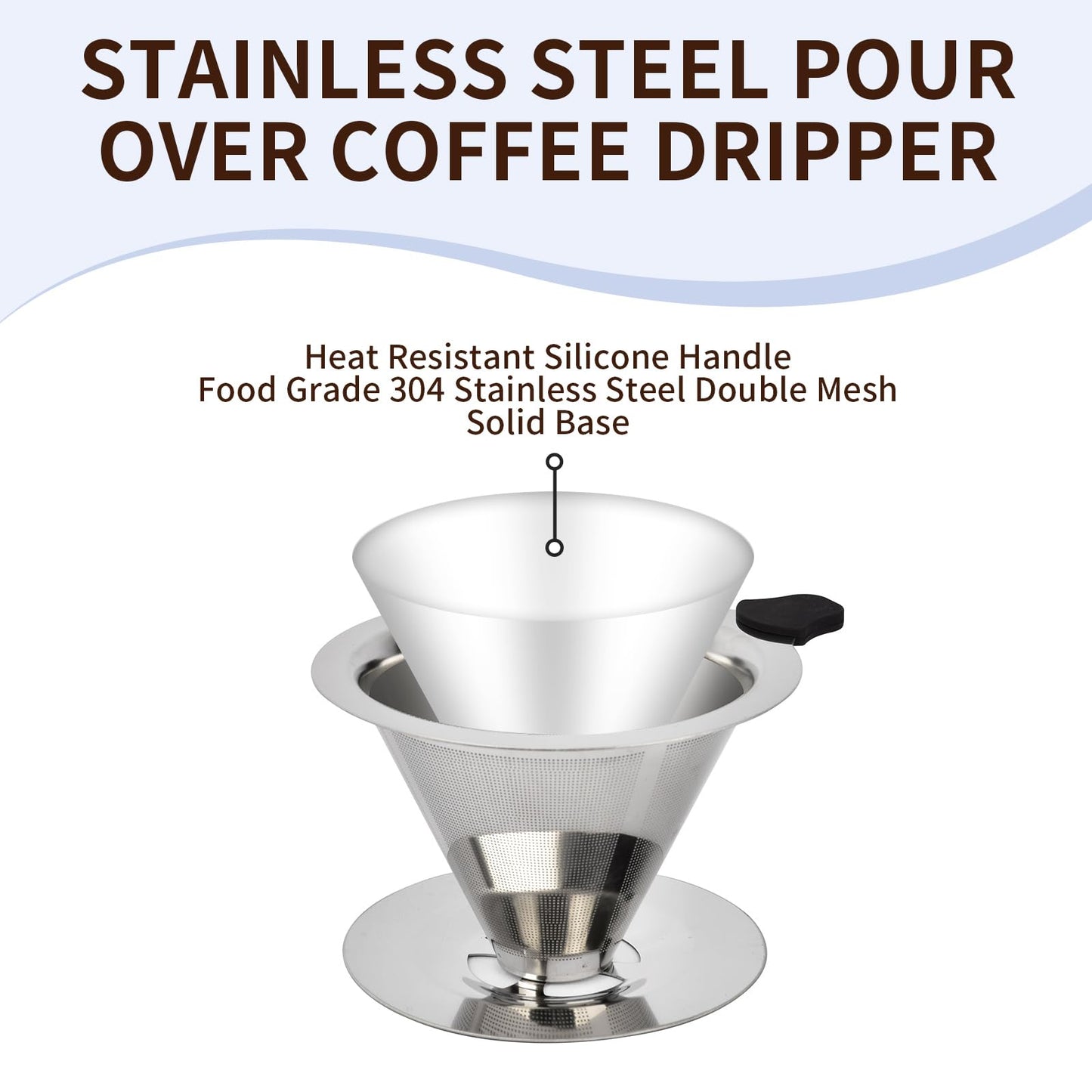 Fyueenix Stainless Steel Pour Over Coffee Dripper, Reusable Fine Mesh Filter for 1-2 Cups, Paperless Coffee Maker for Home, Travel, Camping