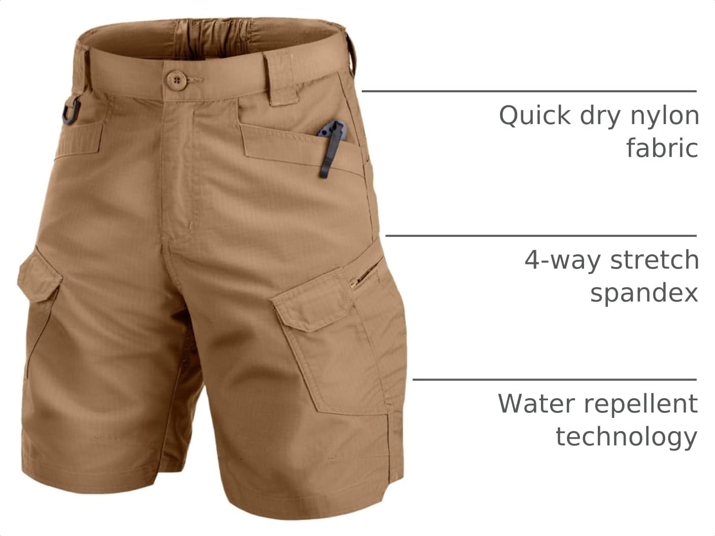 Jessie Kidden Mens Tactical Shorts Stretch Outdoor Cargo Shorts Wear Resistant Rip Stop Work Hiking Fishing Shorts (6223 Brown 38)