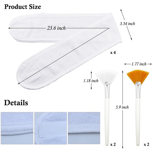 LAPOHI Adjustable Towel Headbands - 4 Pack with Facial Mask Brushes | Perfect for Skincare and Spa Use