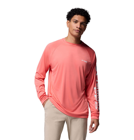 Columbia Men's PFG Terminal Tackle Long Sleeve Fishing Shirt, Melonade/White Logo, Large Tall