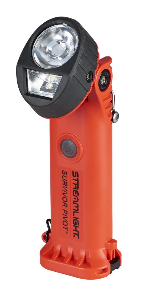 Streamlight 91800 Survivor Pivot 325-Lumen Right Angle Articulating Dual Beam Flashlight with Alkaline Batteries and Clip, Orange