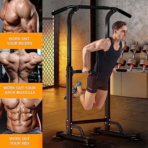 Power Tower Dip Station - Adjustable Height, Black - 330LBS Capacity
