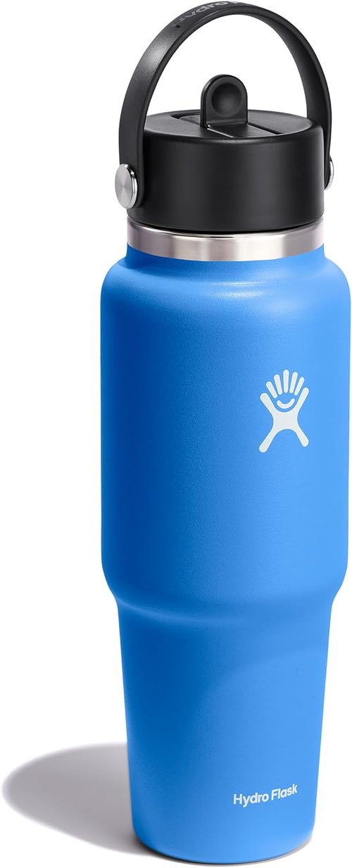 Hydro Flask Travel Water Bottle - Insulated Stainless Steel with Wide Straw Lid | 32 Oz Cascade Blue - Leakproof Design