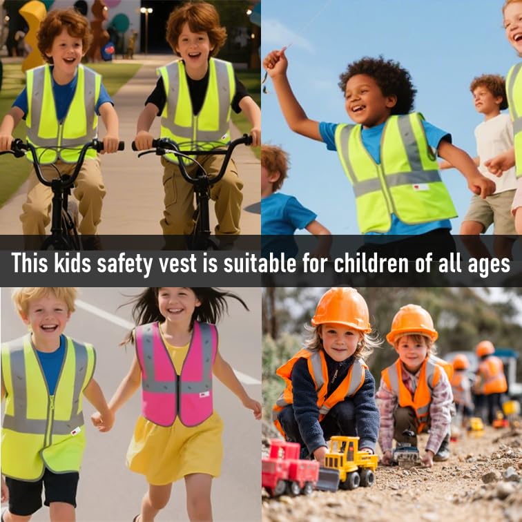 JKSafety Kids Safety Vest Kids Construction Vest Hi Vis with 3M Reflective Tapes High Visibility Meet ANSI Standard Yellow Color (BK300-Yellow S) 1 Piece