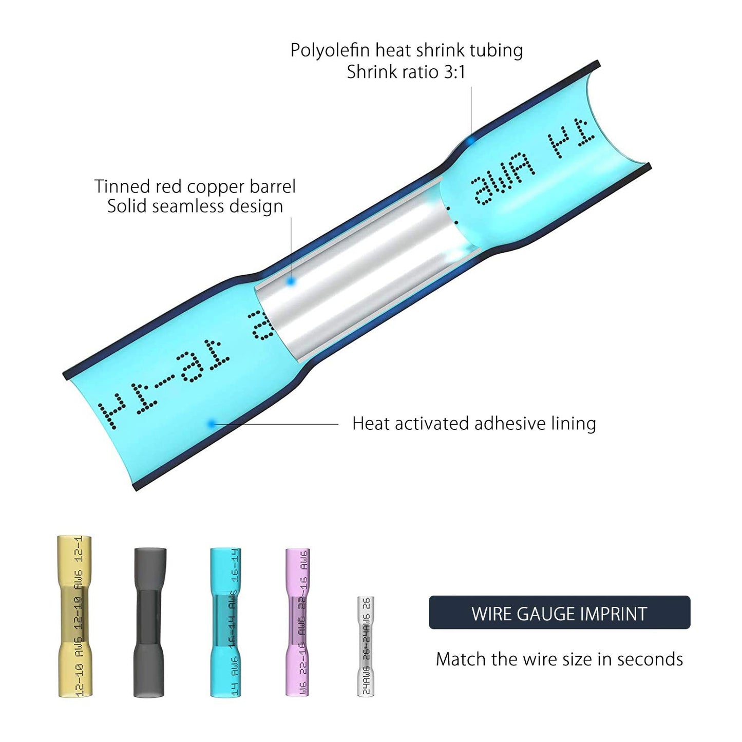 Heat Shrink Butt Wire Connectors Kit, 140Pcs 26-10 AWG Red Insulated Waterproof Electrical Wire Connectors Automotive Marine Grade Wire Crimp Terminals Butt Splices, Ideal for Boat, Truck