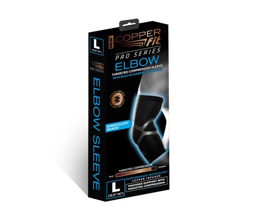 Copper Fit Pro Series Performance Compression Elbow Sleeve, Black with Copper Trim, Large
