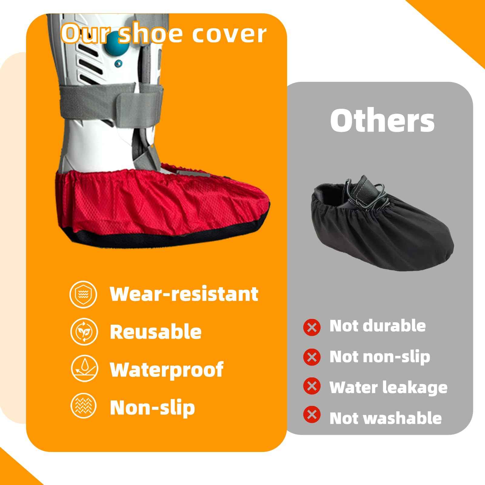 Air Cam Walking Boot Covers 2 pcs, Fracture Medical Cast Boots Shoe Covers for Broken Foot Ankle Recovery With Waterproof Anti-slip and Washable (X-Large)