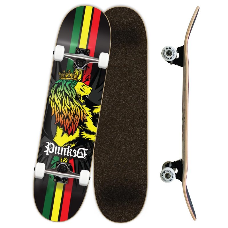 Yocaher Punked Complete Skateboard 7.75" x 31" Pro Skateboards with Black Widow Grip Tape, Aluminum Alloy Truck, ABEC-9 Bearing, 54mm Skateboard Wheels (Complete 7.75" Rasta)