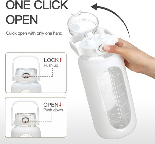 Chunmo 64oz Glass Water Bottle - Motivational Half Gallon Jug with Straw & Silicone Sleeve | Ideal for Gym Workouts