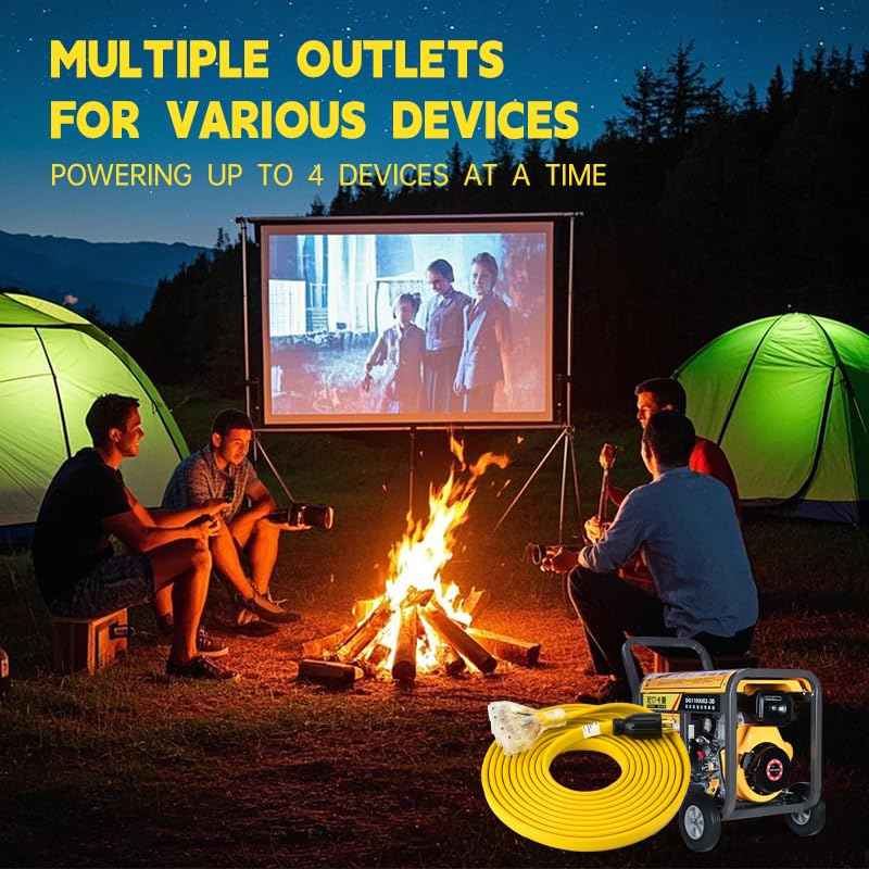 30FT Locking Plug L14-30P to 4X 5-20R/5-15R Generator Adapter Extension Cord, 4 Prong 30 Amp to 110V,Twist Locking to 15 Amp/20 Amp Household Outlet, 125/250V 7500 Watts (Flat Wire L14-30P 30FT)