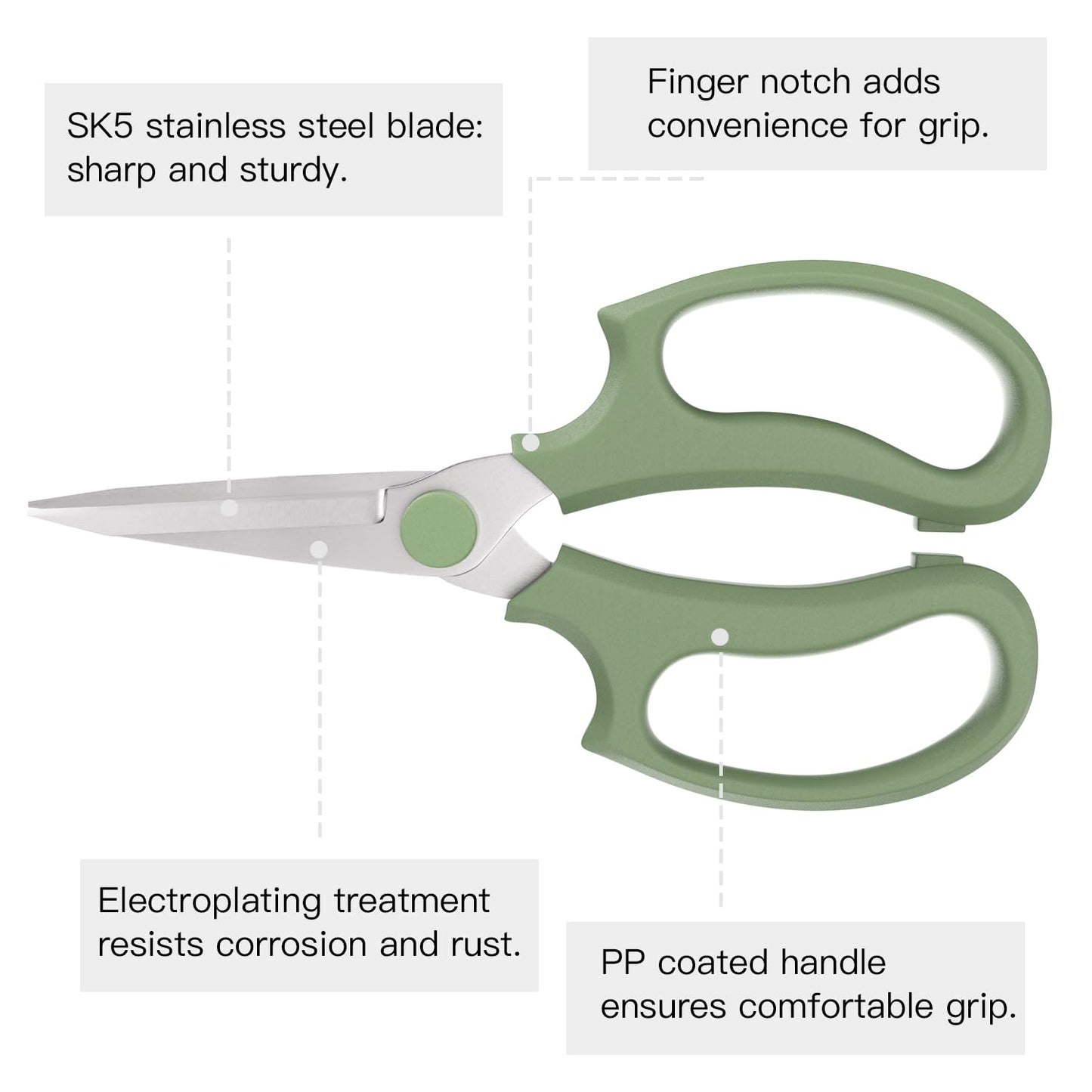 Housolution Flower Scissors, Strong Floral Shears,3PCS Premium Steel Garden Pruning Shears Floral Fruits Leaf Scissors Hand Pruner Snip Trimming Tool for Gardening Flower Arrangement, Green