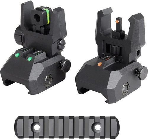 Fiber Optic Sights - Flip Up Front & Rear Backup Sights with Green & Red Optics - Black Polymer