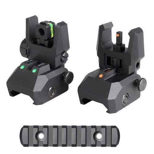 Fiber Optic Sights Flip Up Front and Rear Backup Sights with Green Red Fiber Optics Polymer Fiber Sight Black