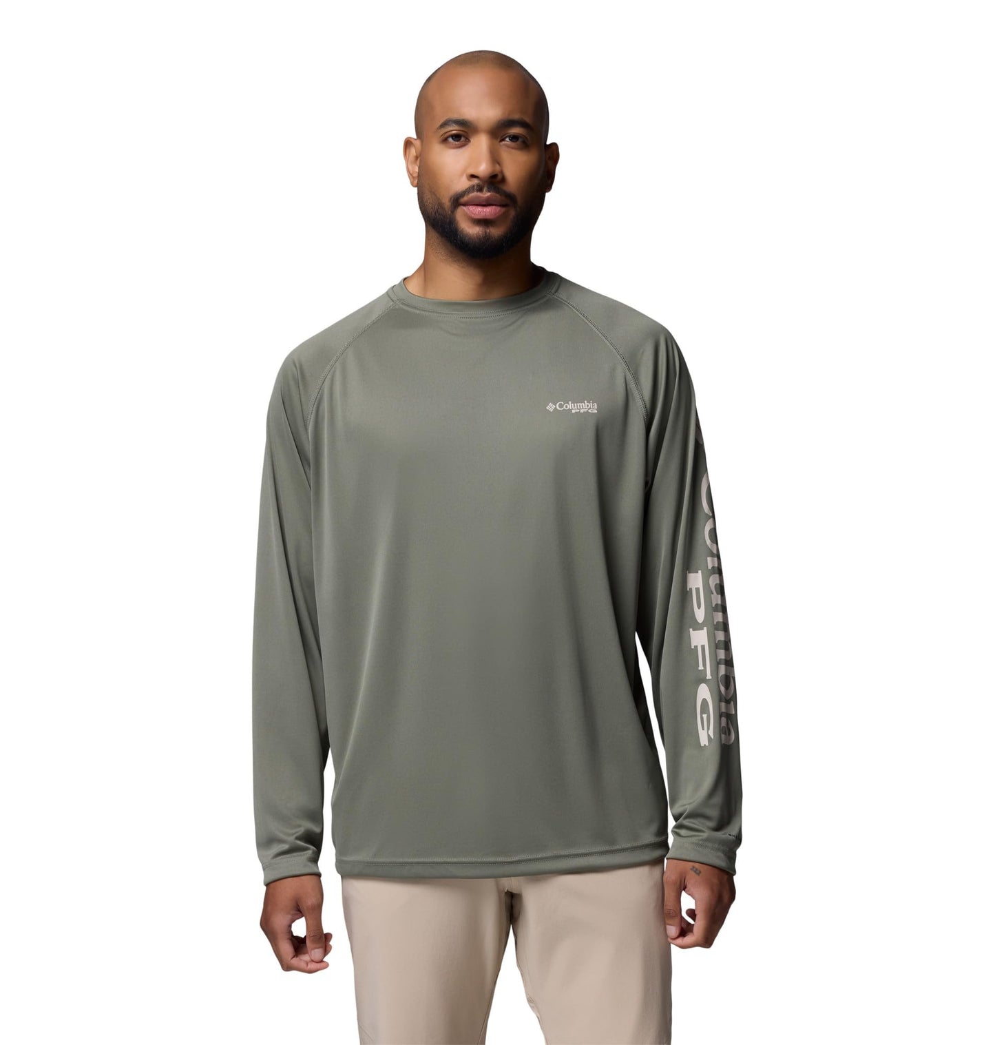Columbia Men's PFG Terminal Tackle Long Sleeve Fishing Shirt, Cypress/Dark Stone Logo, Large Tall