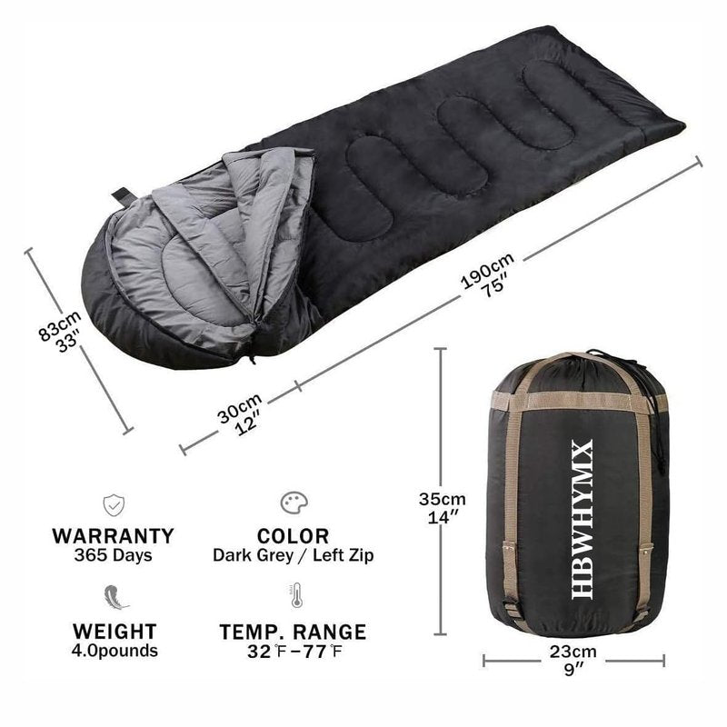 Black Sleeping Bags for Adults Backpacking Lightweight Waterproof- Cold Weather Sleeping Bag for Warm Camping Hiking Outdoor Travel Hunting with Camping Sleeping Bag (Black1, 86 x 31.5inches)
