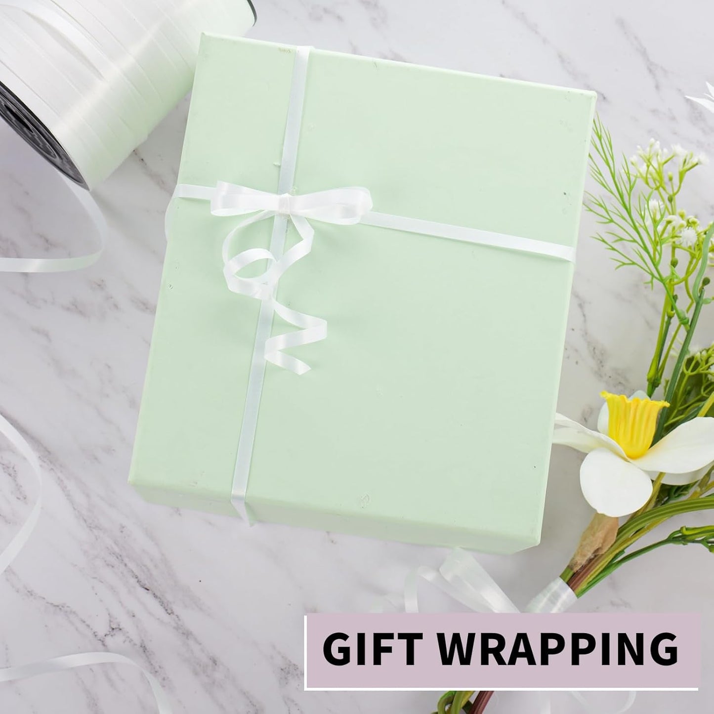 Skiennix 600 Yards White Curling Ribbon - 1/5 Inch Thin Ribbon for Gift Wrapping & Party Decor