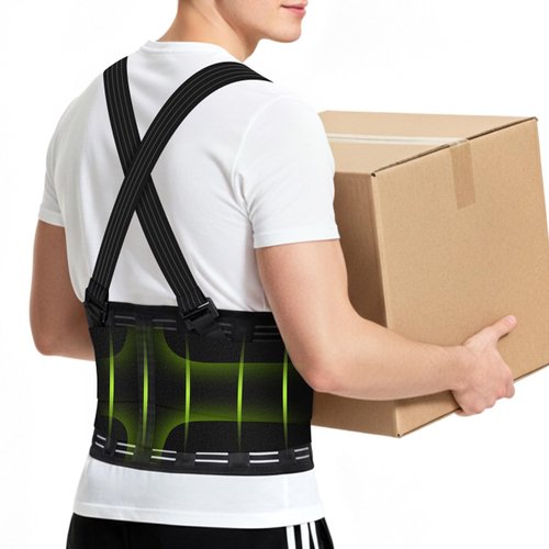 FHOCSLO Work Back Brace for Lower Back Pain with Suspenders, Adjustable Lumbar Back Support Belt for Men & Women-Heavy Lifting, Safety Protection, Sciatica Relief (XL)