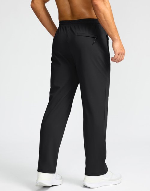 G Gradual Men's Fleece Lined Pants with 3 Zipper Pockets Water Resistant Winter Warm Hiking Pants Athletic Sweatpants for Men(Black,L)