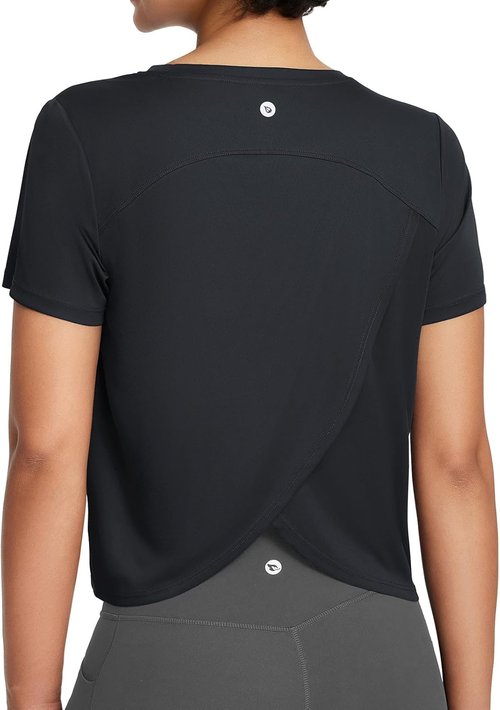 Baleaf Women's Athletic Sun Shirt - Short Sleeve Cropped Running Top | UPF 50+ Quick Dry, Lightweight