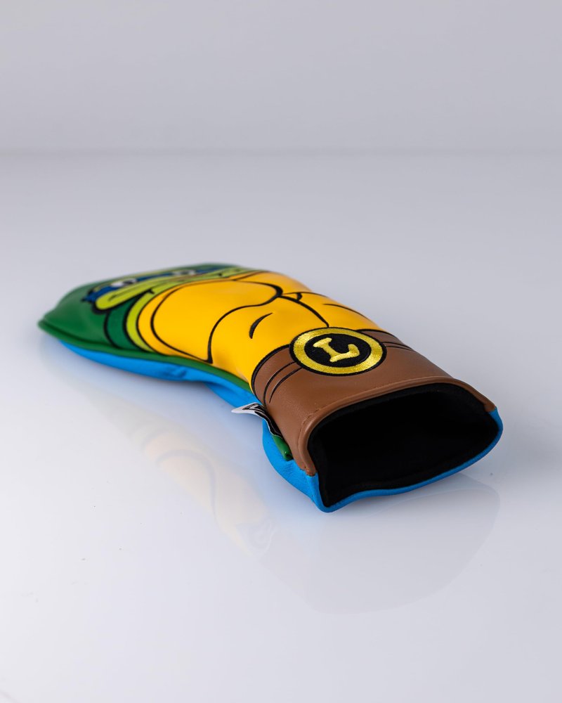 Pins & Aces TMNT Utility Head Cover - Premium, Hand-Made Leather Headcover - Teenage Mutant Ninja Turtle Head, Tour Quality Golf Club Cover - Style and Customize You Golf Bag (Leonardo)