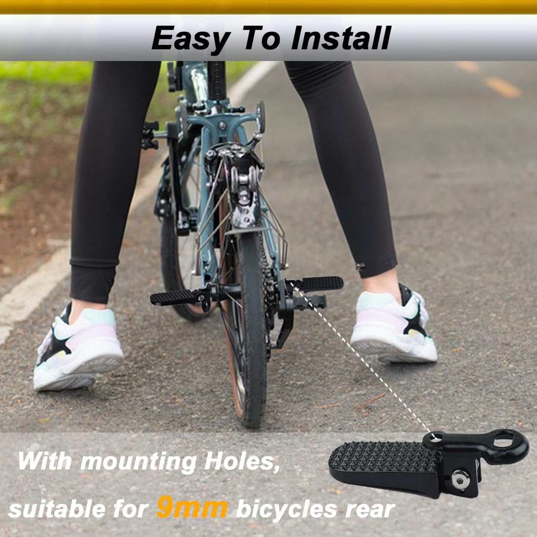 1 Pair Bike Rear Pedals,Aluminium Alloy Bike Pegs, Mini Folding Bicycle Foot Pegs,Rear Seat Footrest Pedals for Mountain Bike E-Bike