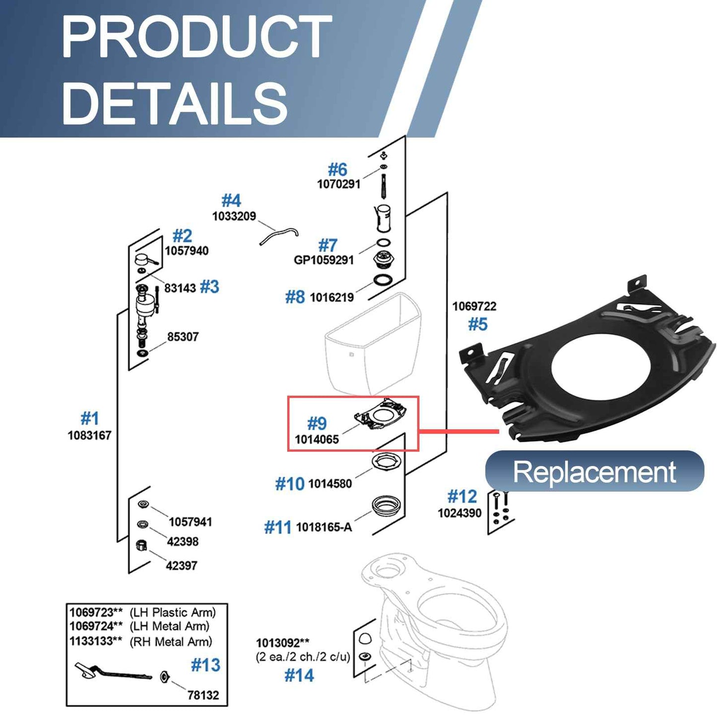 Toilet Tank Plate Replacement for Kohler 1014065 Tank Plate for Kohler Toilet Tank Accessories Compatible with Kohler Archer Toilet, Perfect Fit | Bubble Wrap | Pinpoint Accuracy