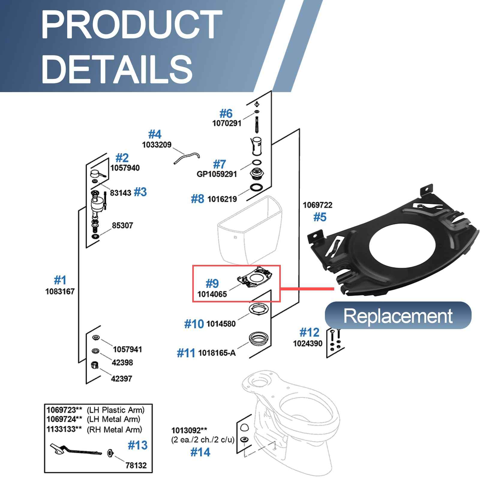 Toilet Tank Plate Replacement for Kohler 1014065 Tank Plate for Kohler Toilet Tank Accessories Compatible with Kohler Archer Toilet, Perfect Fit | Bubble Wrap | Pinpoint Accuracy