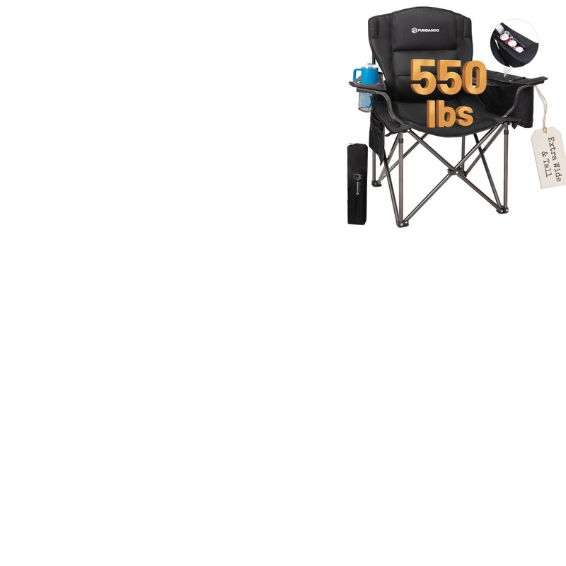FUNDANGO Oversized Camping Chair for Adults, Heavy Duty Portable Foldable Lawn Chair with Padded Seat & Back, Lumbar Support, 4-can Cooler & Cup Holder, Carry Bag Included for Outdoor