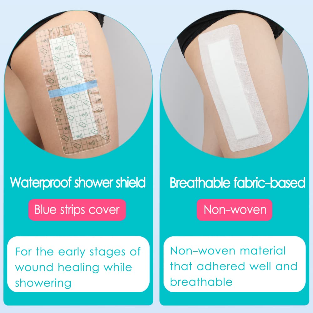 14 Pcs Waterproof Shower Protector Bandage 4"x10" for Post Knee Replacement Hip Surgery Recovery Long Surgical Incision Adhesive Larger Wounds Cover Island Dressing Bordered Gauze