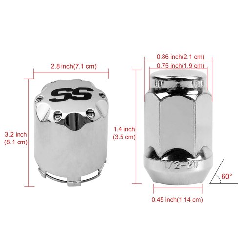 Roykaw Golf Cart Wheel Lug Nuts and Chrome SS Wheel Hub Cap Covers Kit for EZGO Club Car