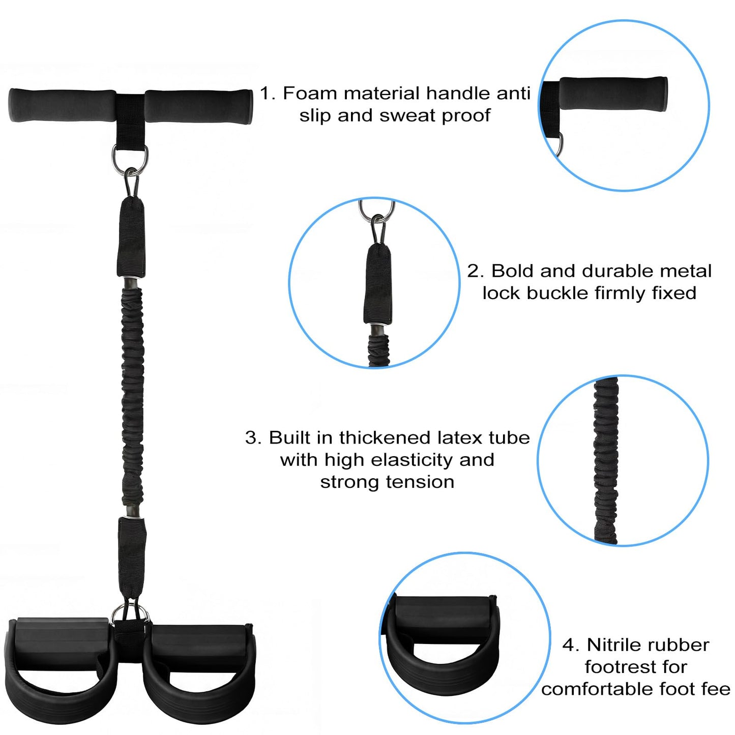 Upgraded Pedal Resistance Band with Handle - Fashion Puller Exercise Tool, Thickened Built-in Latex Tube Pedal Resistance Device & Soft Nitrile Rubber Anti-Slip Footrest for The Core/Arms (Black)