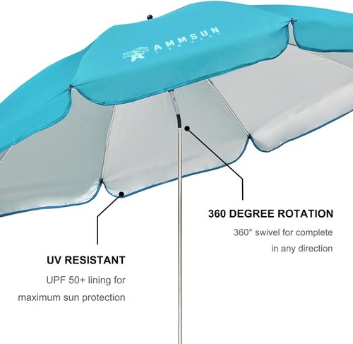 AMMSUN XL Chair Umbrella - Adjustable 47-Inch 360-Degree Swivel | UPF 50+ Portable Bright Blue Umbrella for Camping, Beach, Strollers, Wheelchairs, Golf Carts
