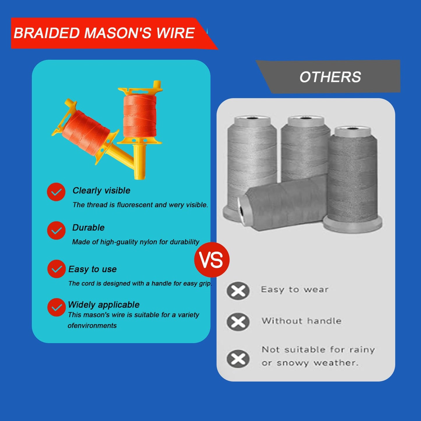 Mason Line with Handle, Reloadable Reel, #18 Braided Nylon Line, 600 Feet of High Strength Nylon Line for Gardening or Masonry Tools, Kite Twine, Fluorescent Yellow