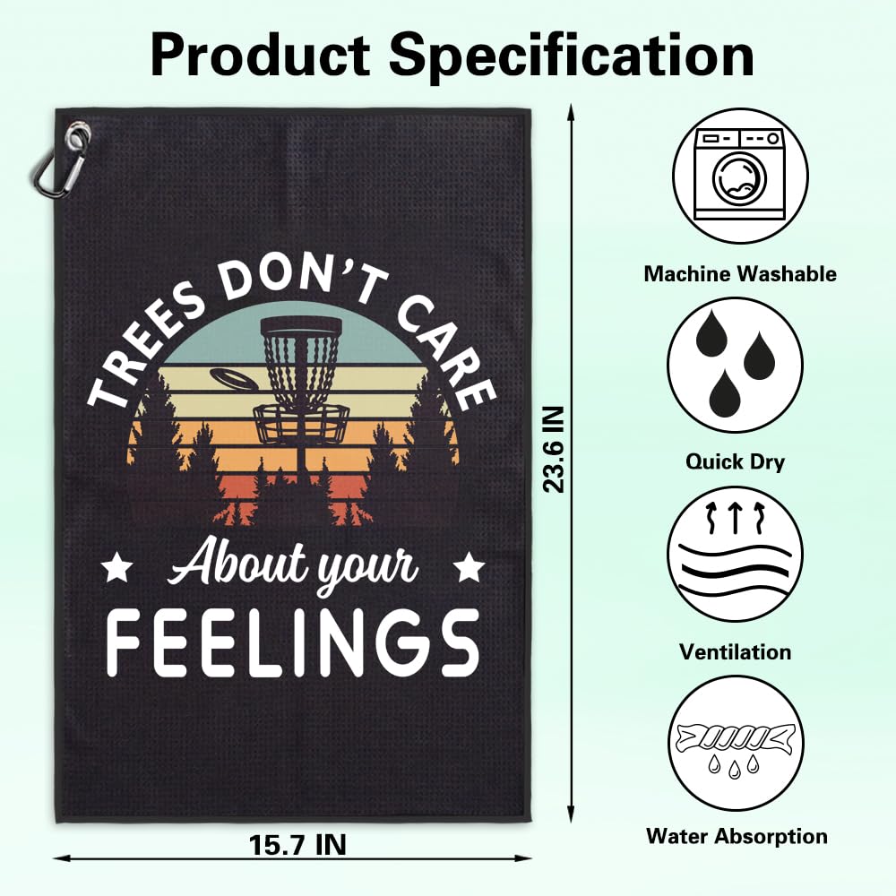 Msticey Tree Don't Care About Your Feelings Printed Microfiber Towel, Disc Golfer Gift for Dad, Father's Day, Disc Golf Accessories