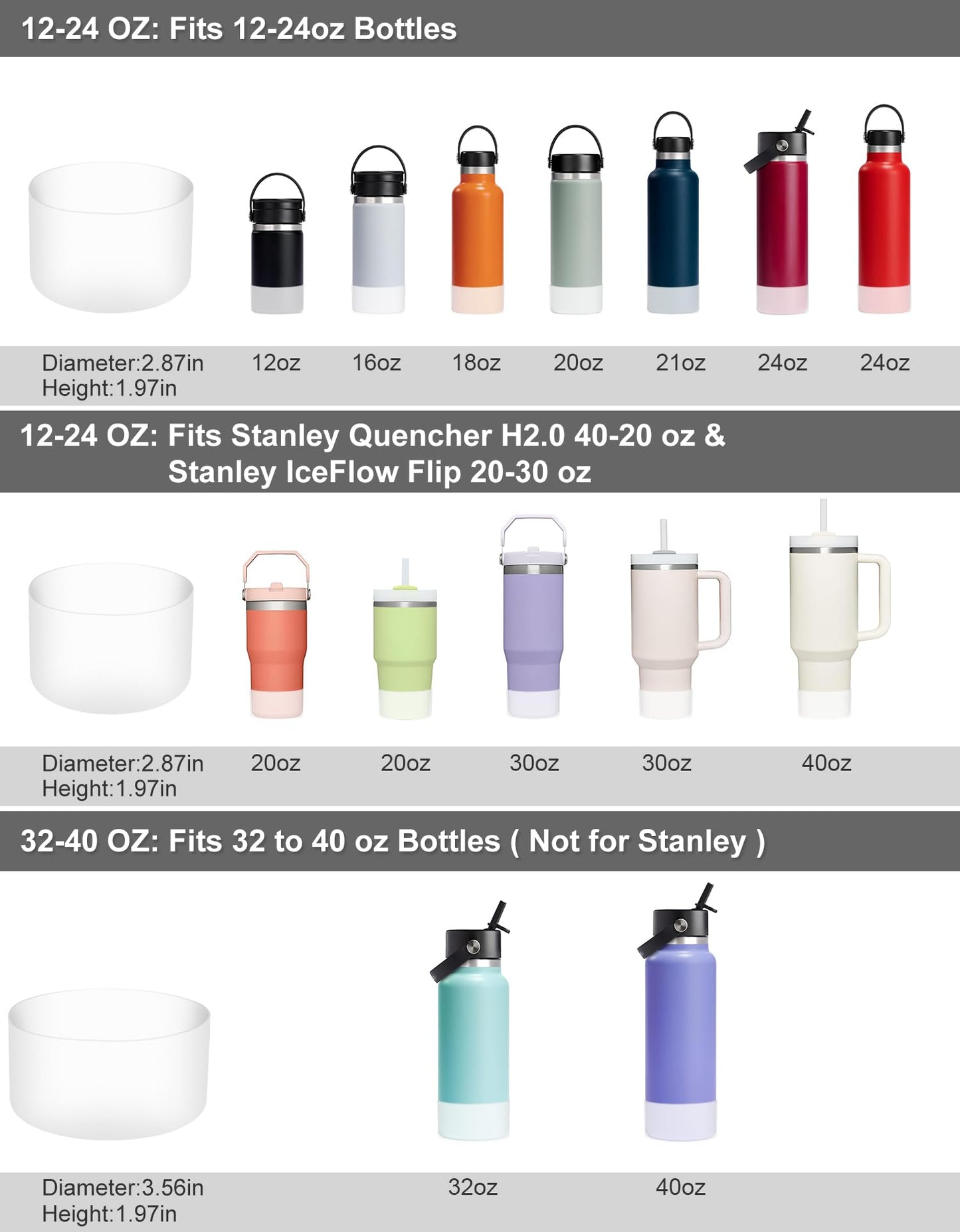 CHEETAH Protective Boot for Hydroflask Water Bottle 32oz - 40oz, BPA Free Bottom Silicone Sleeve Cover, Compatible with All Water Bottles with Bottom Width of 3.56in (32-40oz, Clear)
