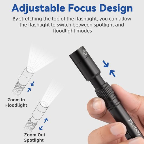 2Pack Pen Flashlight Rechargeable PL9000, 5Mode Bright Pen Light Flashlight High Lumens, Waterproof Pocket Flashlights, EDC Adjustable Tactical Flash Light, LED Small Lights with Clip for Emergencies