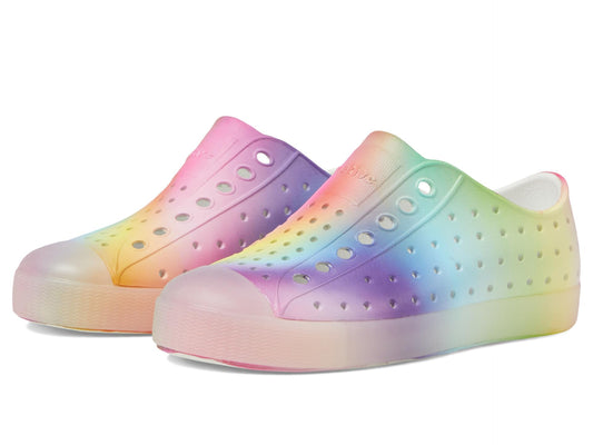 Native Shoes Unisex-Kids Jefferson Print Sneakers, Shell White/Translucent/Rainbow Blur, 11 Little Kid