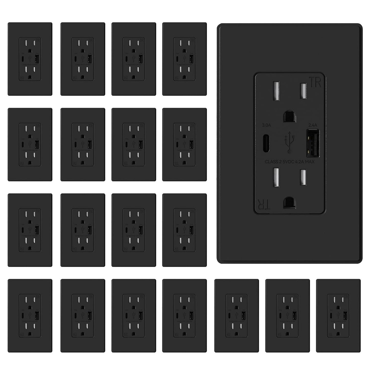 USB Wall Charger Outlet with A & C Ports - 15A Tamper Resistant, UL Listed, 6 Pack, Light Almond