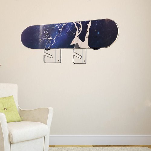 WLSANX Skateboard Rack Wall Mount Double Layer Skateboard Display Rack Wall Mount Skateboard Shelf Skateboard Storage Rack Skateboard Deck Display Rack Skateboard Holder Wall (Transparent 1 pair)