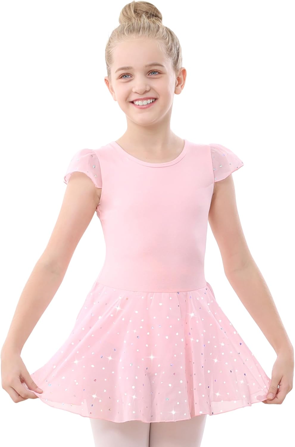 Stelle Ballet Leotard for Girls - Pink Ruffle Sleeve Dance Outfit | Toddler Size