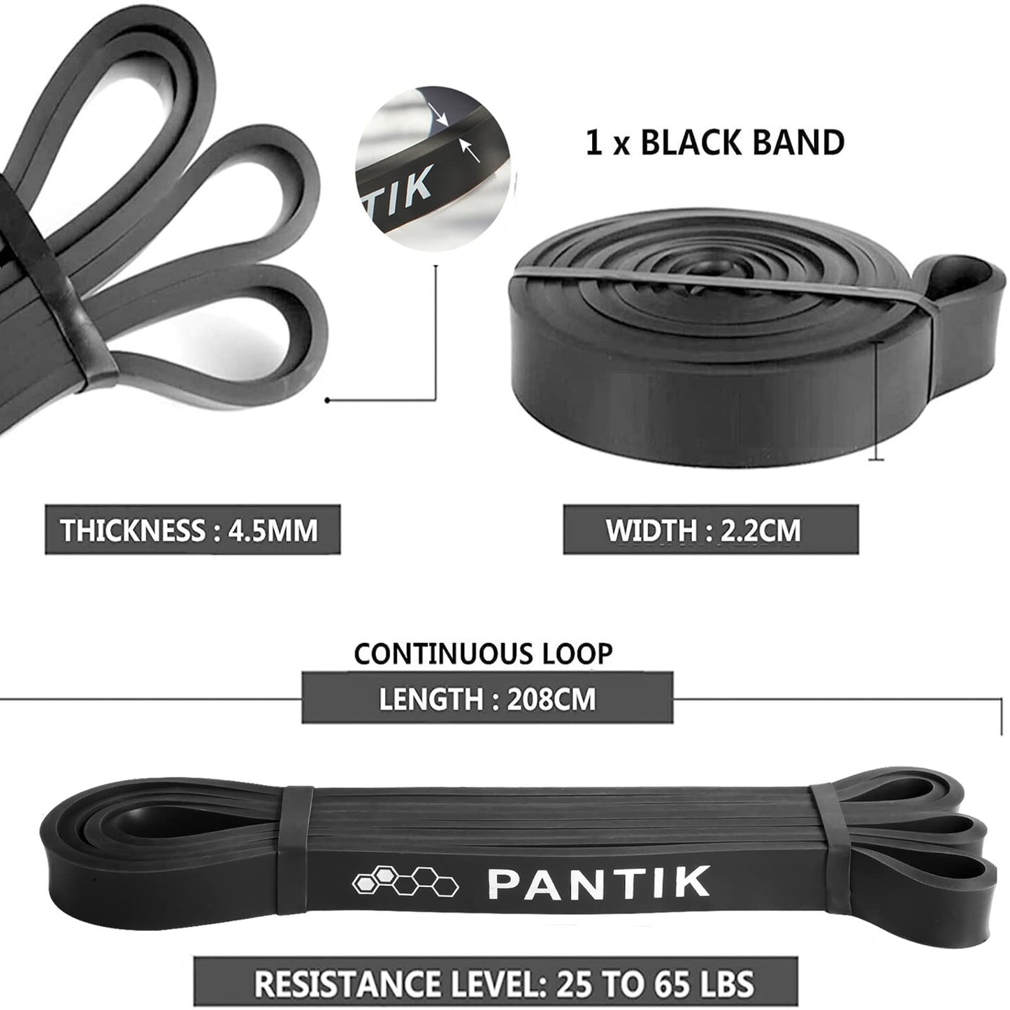 PANTIK Resistance Bands Set for Women and Men Pull up Bands Exercise Loop Band for Body Stretching Powerlifting Yoga Pilates Resistance Training Black