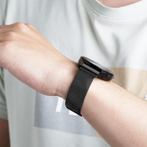 E ECSEM Compatible for Togalah P99/Jugeman P99/SOUYIE P99/CASCHO P98 Replacement Strap Bands, Mesh Loop + Stainless Steel Metal Strap for P98 P99 Smartwatch Accessories Women Men (Black)