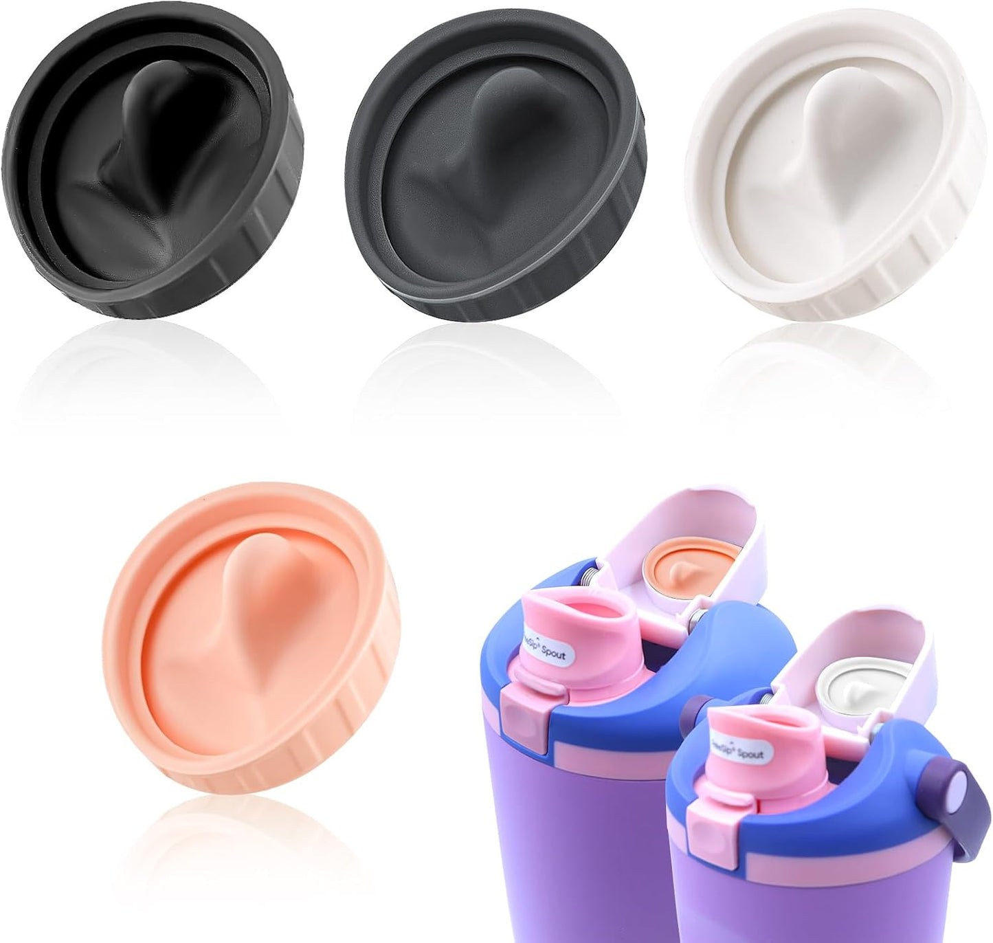 Owala | 4-Pack Replacement Stoppers for FreeSip Sway Water Bottles - BPA-Free Silicone Lids (Black, Grey, White, Light Pink)