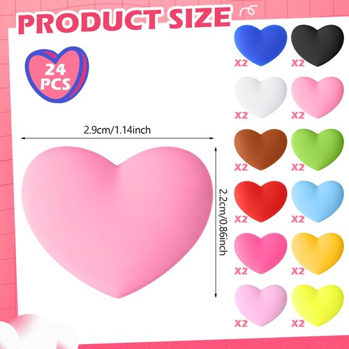 HappyAlley 24 Pcs Colorful Tennis Vibration Dampener Heart Shaped Silicone Racket Shock String Absorbers Tool for Women Men Gift Tennis Supplies, 12 Colors