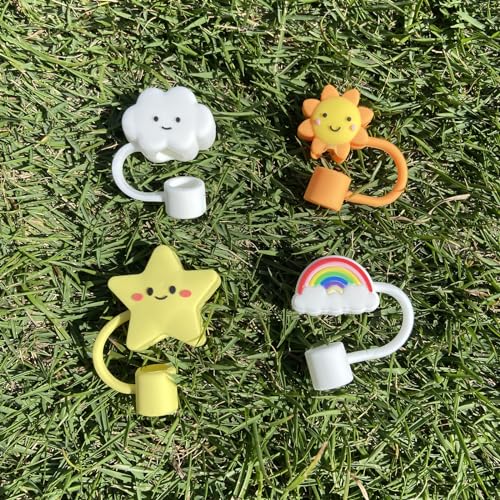Reusable Silicone Straw Topper Covers - 10mm Dust-Proof Sky Set, 4 Pack