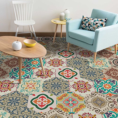 Alwayspon 10 Pcs Hexagon Non-Slip Floor Sticker for Home Decor, Peel and Stick Self-Adhesive Wall Sticker for Living Room Kitchen Bathroom, 7.9x9.1inch