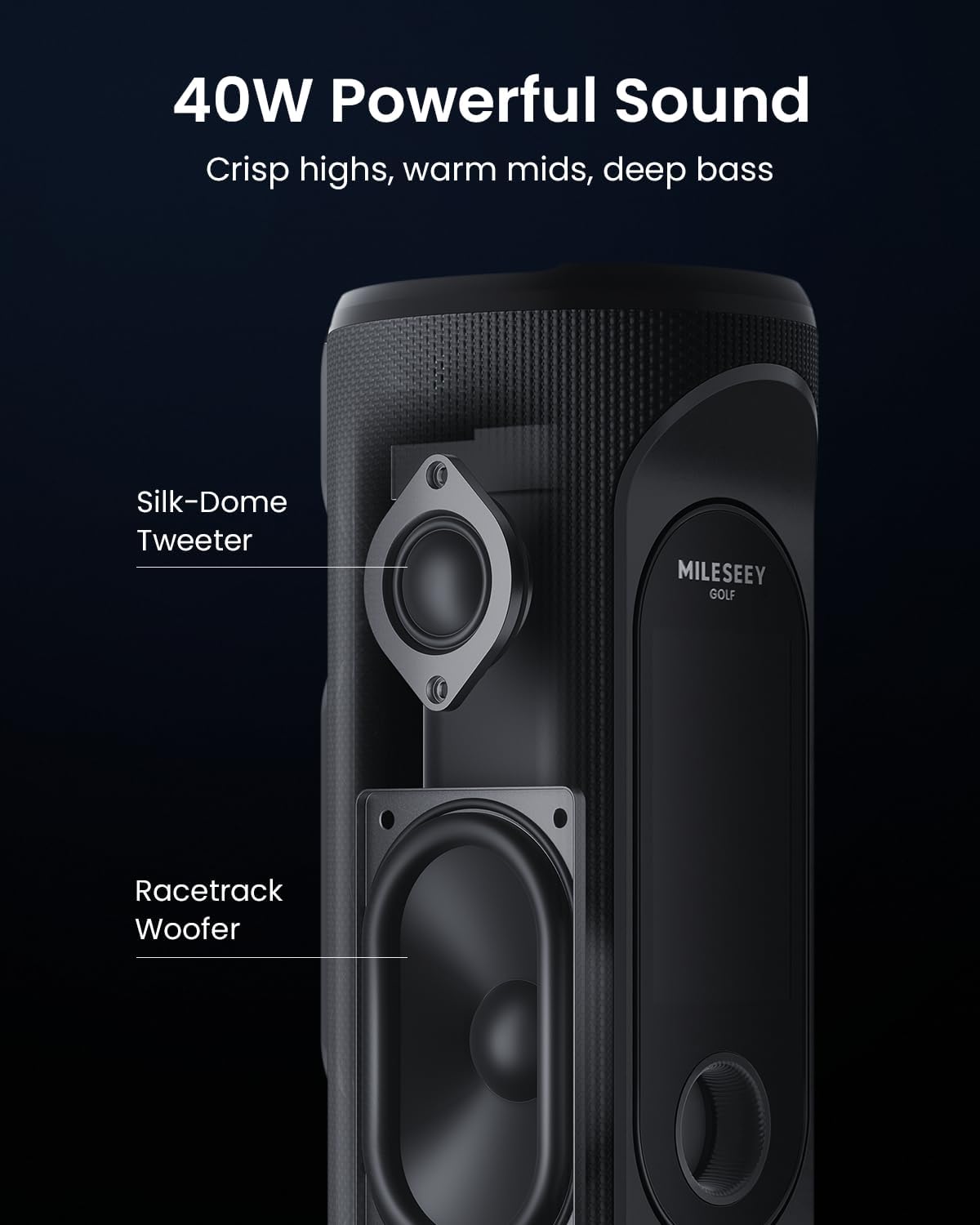 MiLESEEY GeneSonic Pro Golf Speaker - Detachable GPS Rangefinder, 43000+ Preloaded Courses, Waterproof, 15H Battery